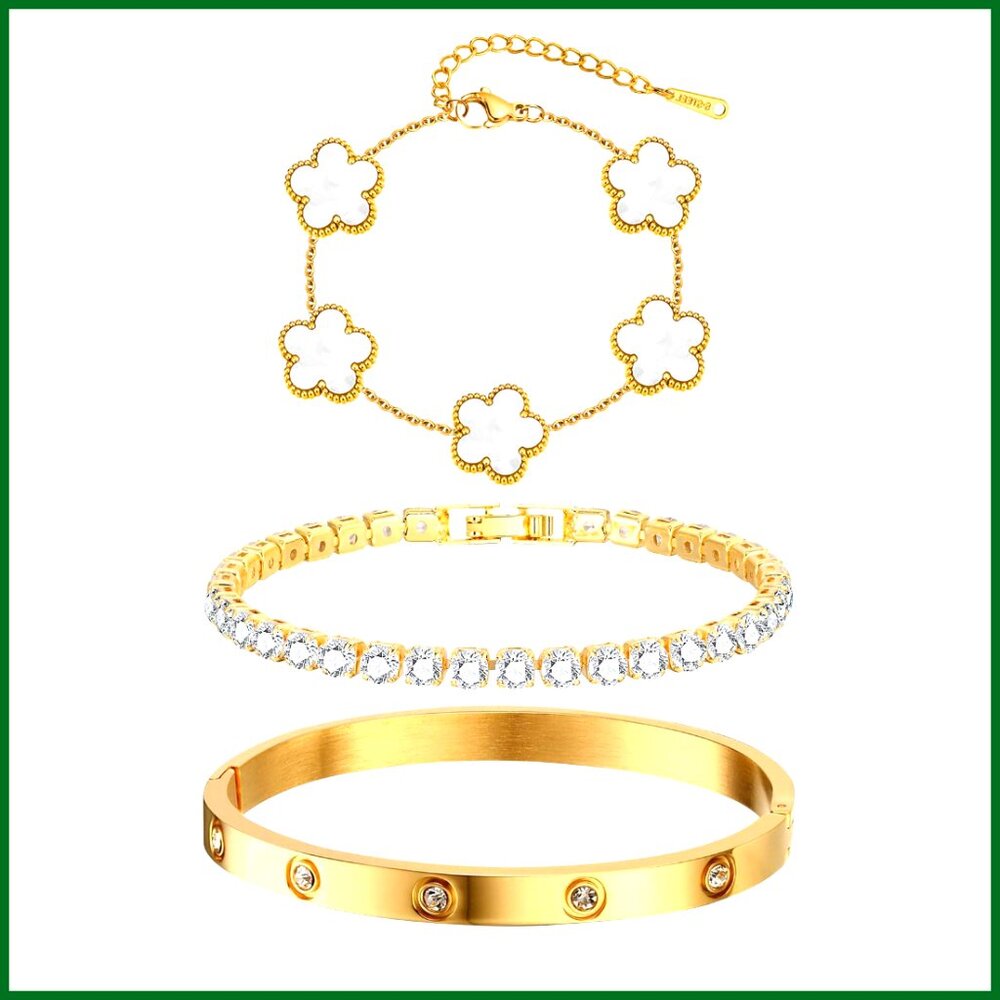 Stackable Gold Plated Bangle Bracelets Set Elegan… - image 1